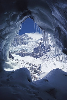 8000 metres - Route Photos - The South Face of Manaslu, seen from inside an ice cave on the Thulagi Glacier at Base Camp.