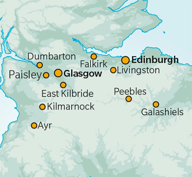 Mountain Biking in Southern and Central Scotland - Location Map