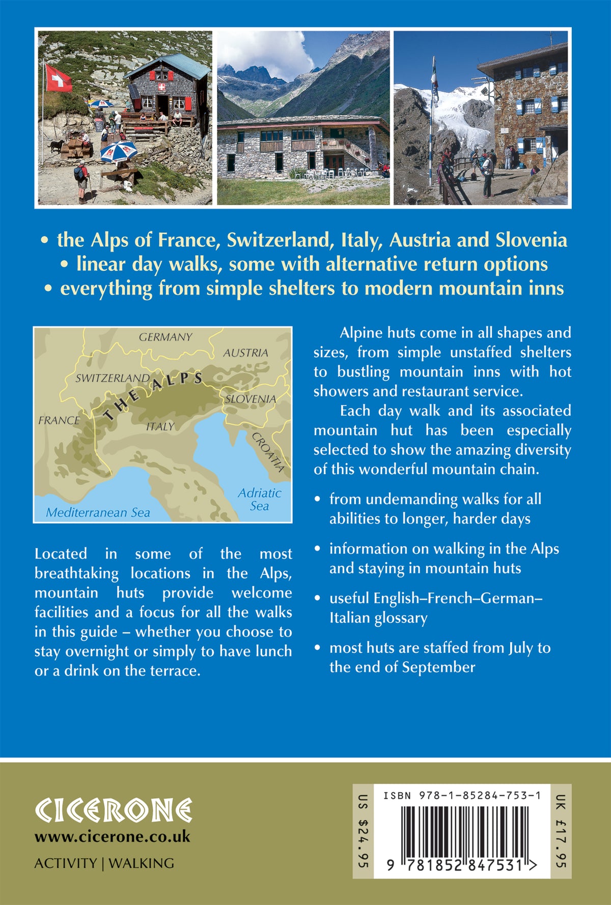 100 Hut Walks in the Alps - Back Cover