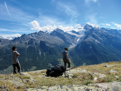 100 Hut Walks in the Alps - Route Photos - Above Jüngen the view takes in the whole eastern side of the Mattertäl with the Nadelhorn, Dom and Tasch (photo: Jonathan Williams)