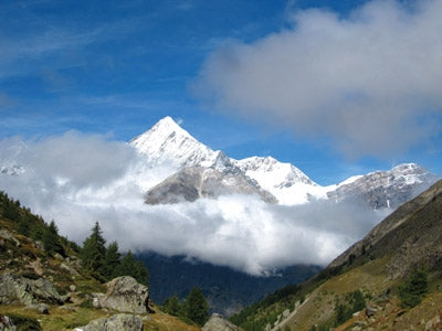100 Hut Walks in the Alps - Route Photos - The Weisshorn is an elegant snow pyramid from almost every viewpoint, here seen from the north side of the Rhône valley (photo: Jonathan Williams)