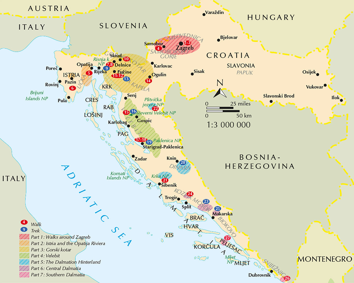 Walks and Treks in Croatia - Overview Map