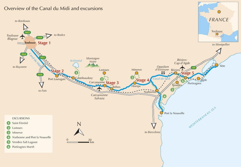 Cycling the Canal du Midi - Overview Map
