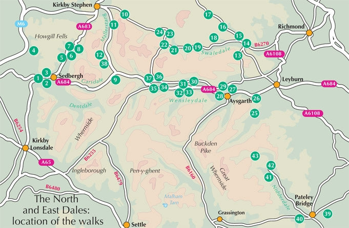 Walking in the Yorkshire Dales: North and East - Overview Map