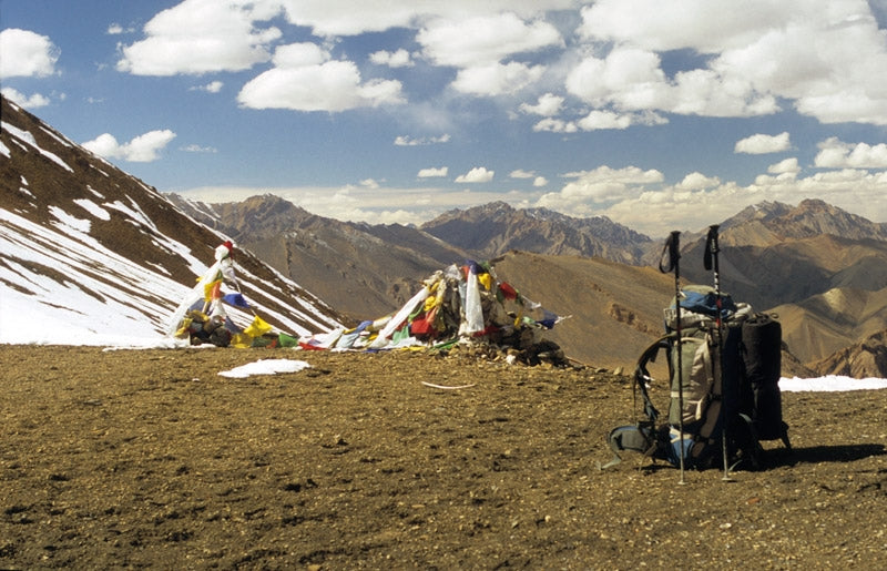 Trekking in Ladakh - Route Photos - Author’s rucksack and walking poles on the Gotunta La (Trek 2)