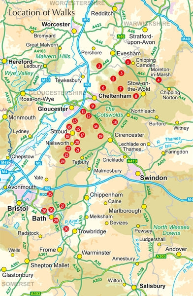 Walking in the Cotswolds - Overview Map