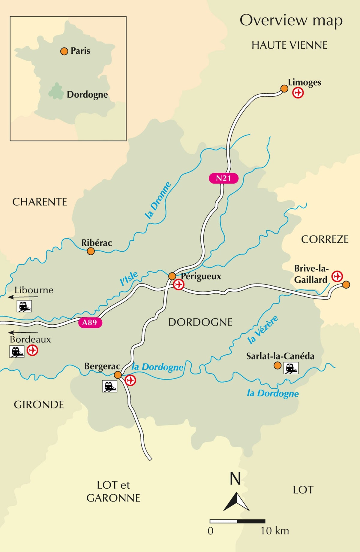 Walking in the Dordogne - Overview Map