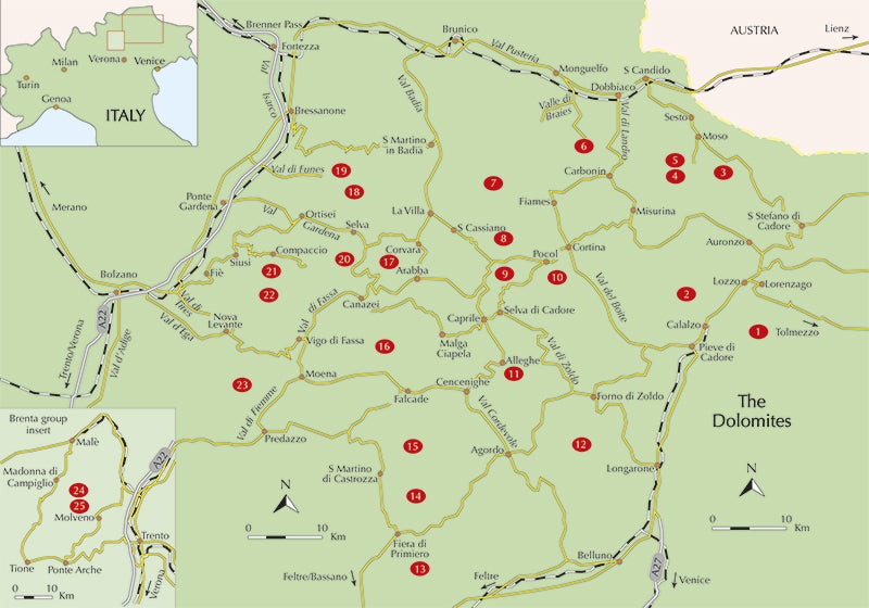 Walking in the Dolomites - Overview Map