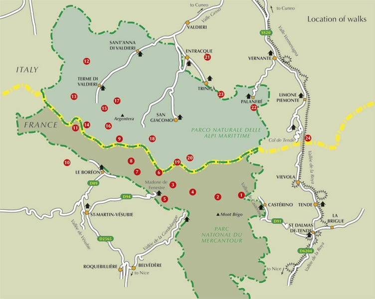 Walks and Treks in the Maritime Alps - Overview Map