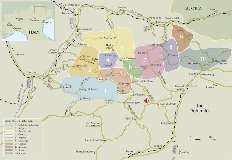 Via Ferratas of the Italian Dolomites Volume 1 - Overview Map