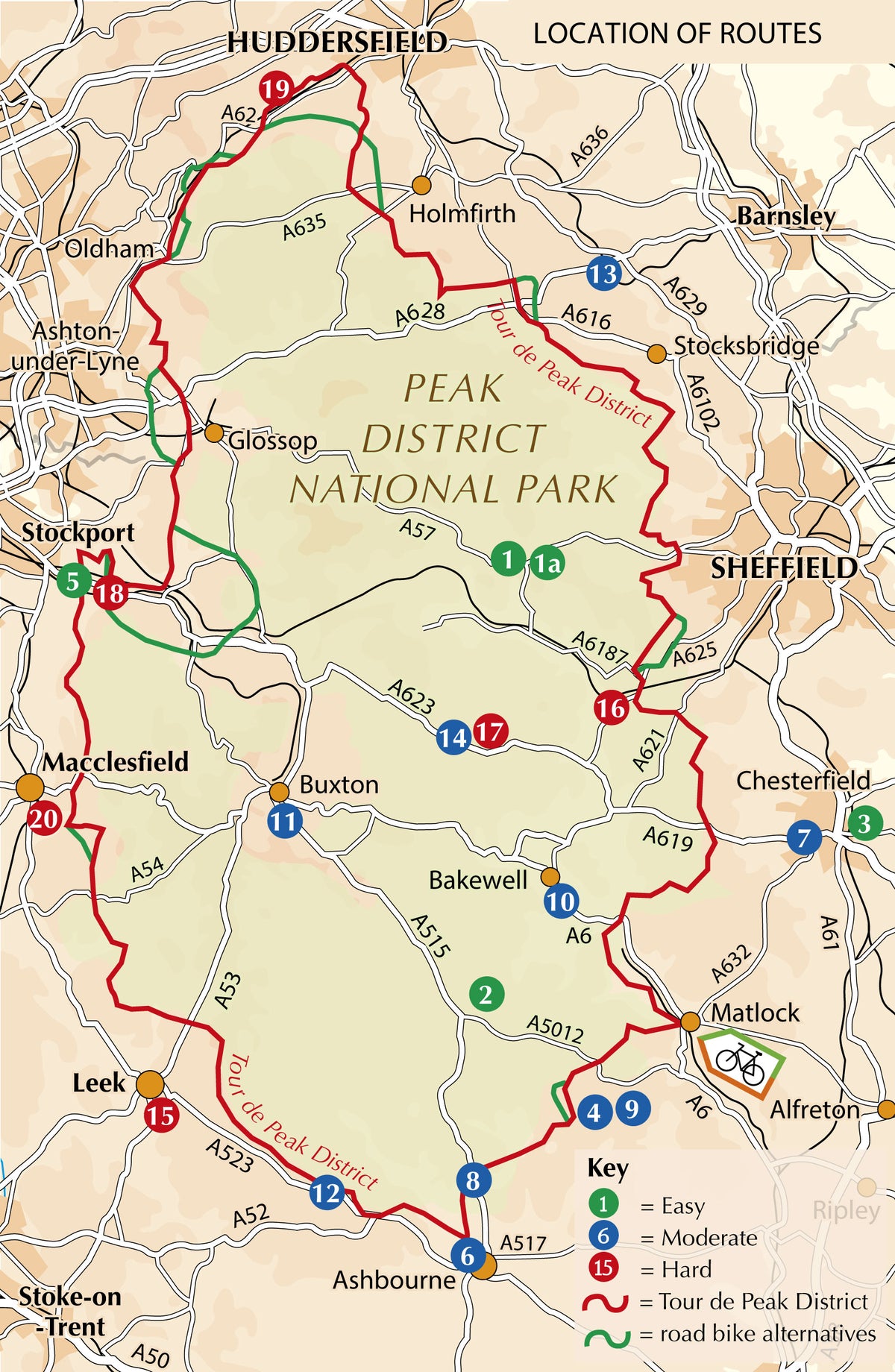 Cycling in the Peak District - Overview Map