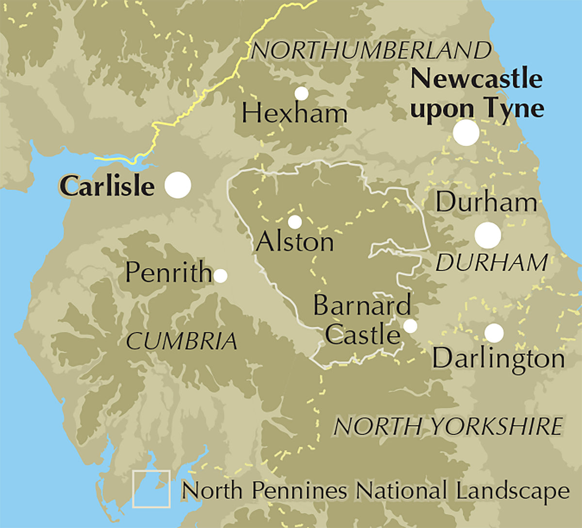 Walking in the North Pennines - Location Map