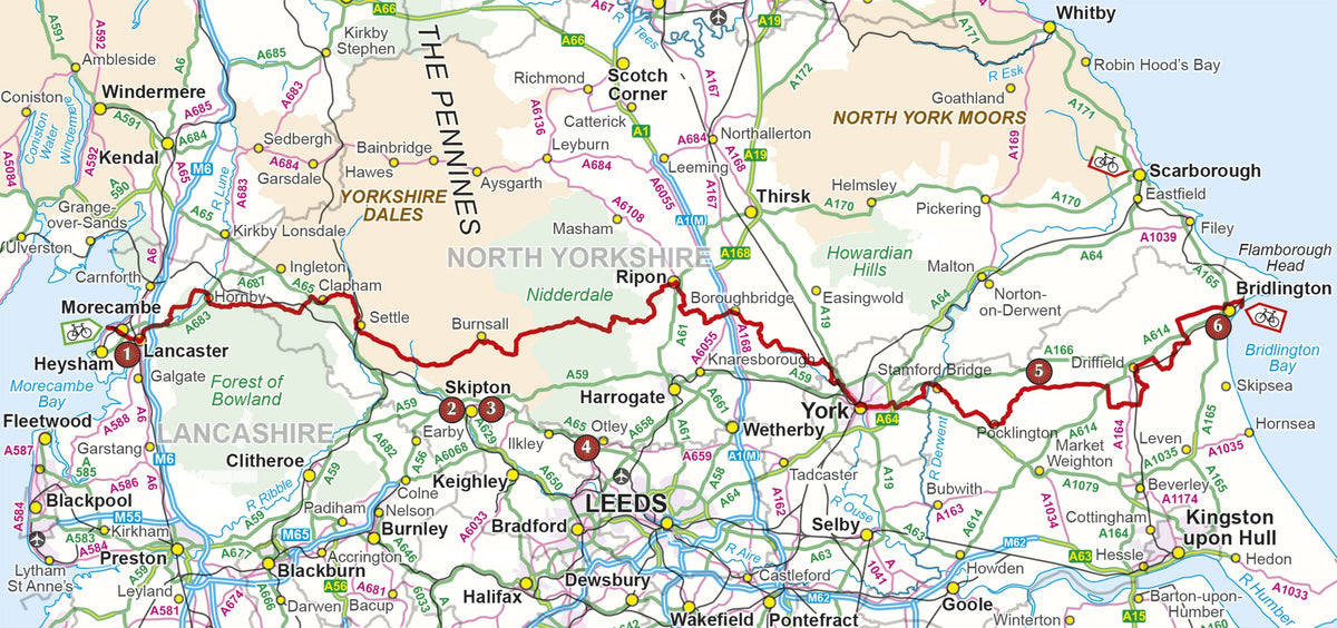 Cycling the Way of the Roses - Overview Map