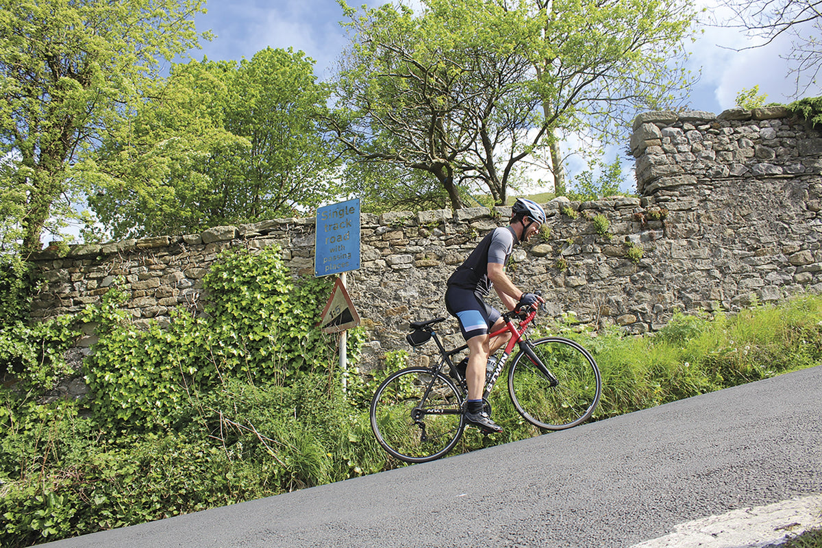Cycling the Way of the Roses - Route Photos - Starting the toughest climb of the route up Settle’s High Hill Lane (Day 1)