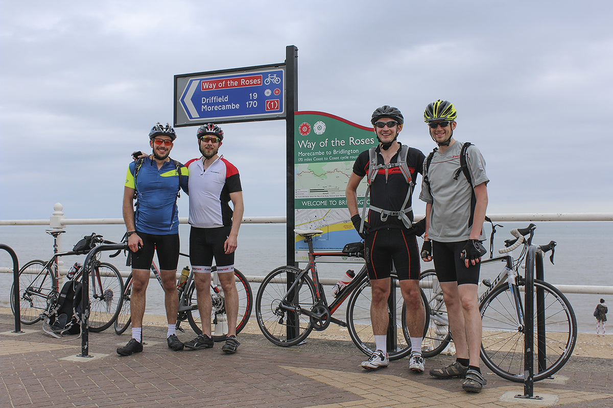 Cycling the Way of the Roses - Route Photos - Jubilant Roses cyclists wait for their return transport after a two-day ride