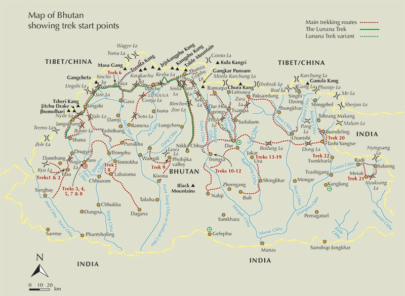 Trekking in Bhutan - Overview Map