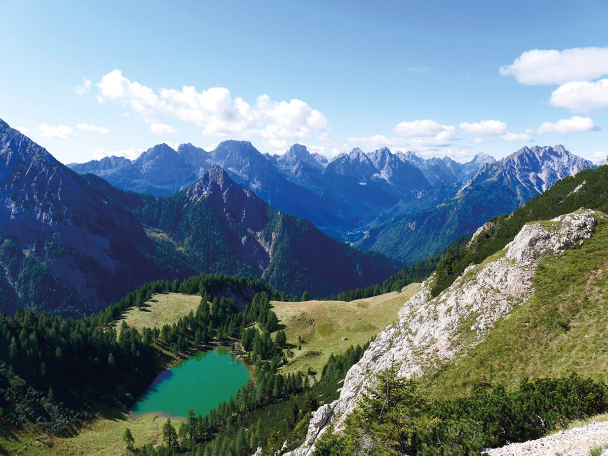 The Karnischer Hohenweg - Route Photos - Lago Bordaglia with the South Carnic Alps beyond, seen from Sella Sissanis (Stage 4)