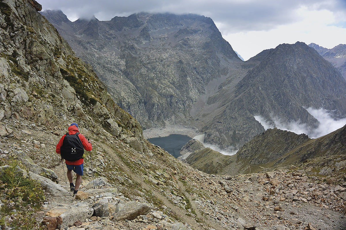 Fastpacking - Route Photos - Running poles are invaluable in mountainous terrain. (Above Rifugio Genova, Italian Alps)