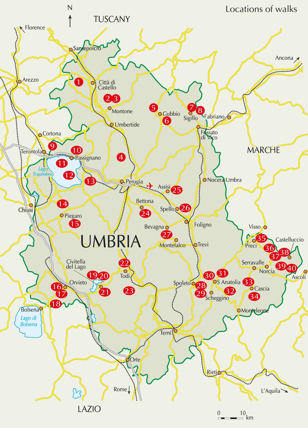 Walking in Umbria - Overview Map