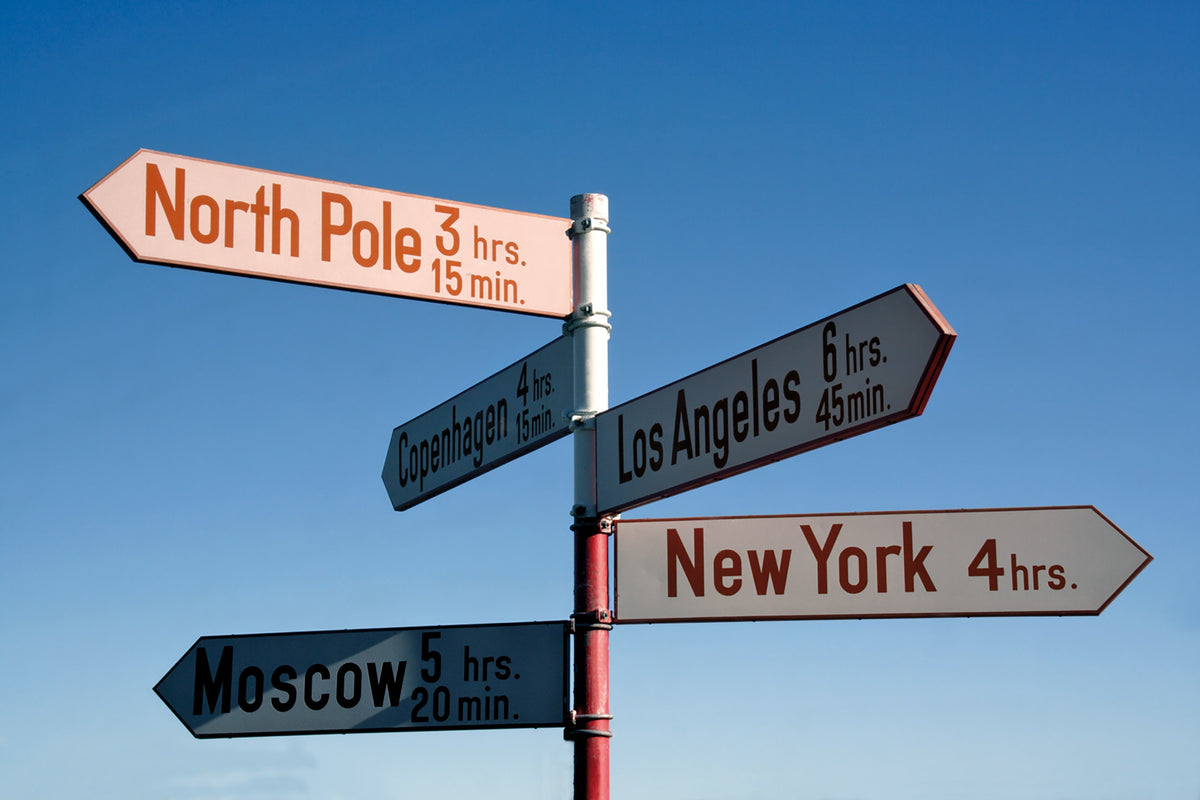Trekking in Greenland - The Arctic Circle Trail - Route Photos - Signpost at the airport at Kangerlussuaq. Welcome to the Arctic Circle. Next stop the North Pole!