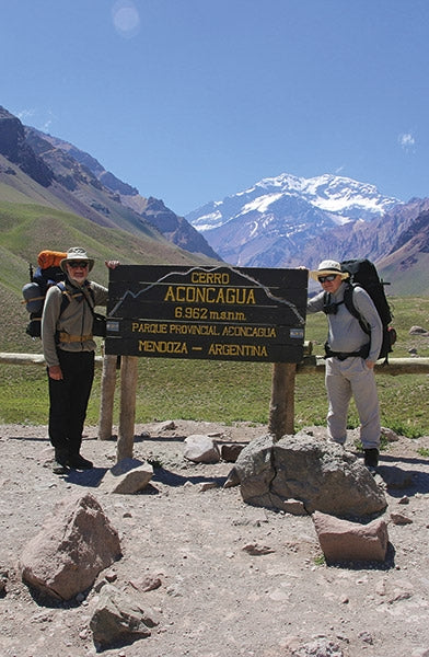 Aconcagua and the Southern Andes - Route Photos - The sign at Horcones, with Aconcagua in the background