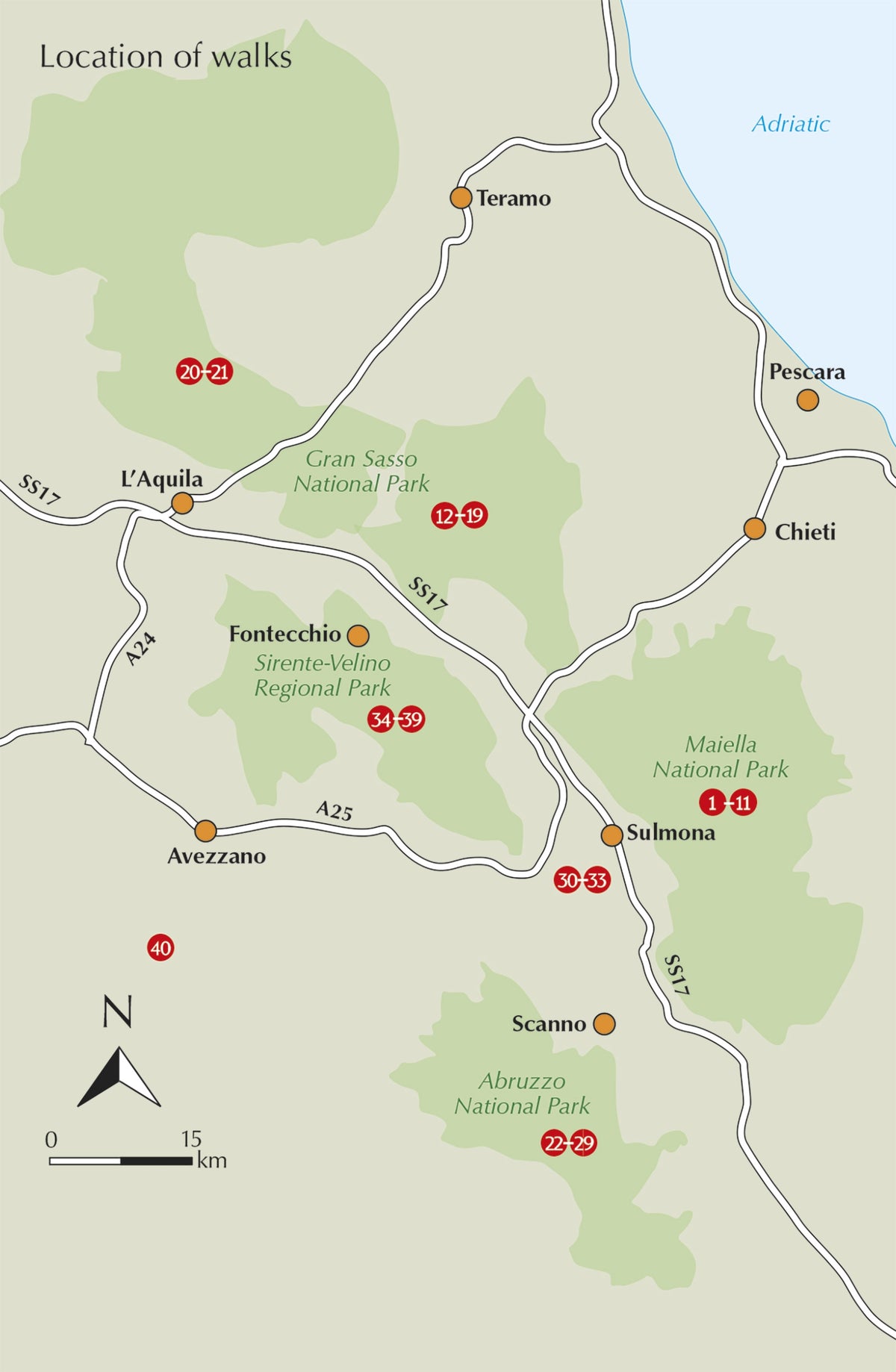 Walking in Abruzzo - Overview Map