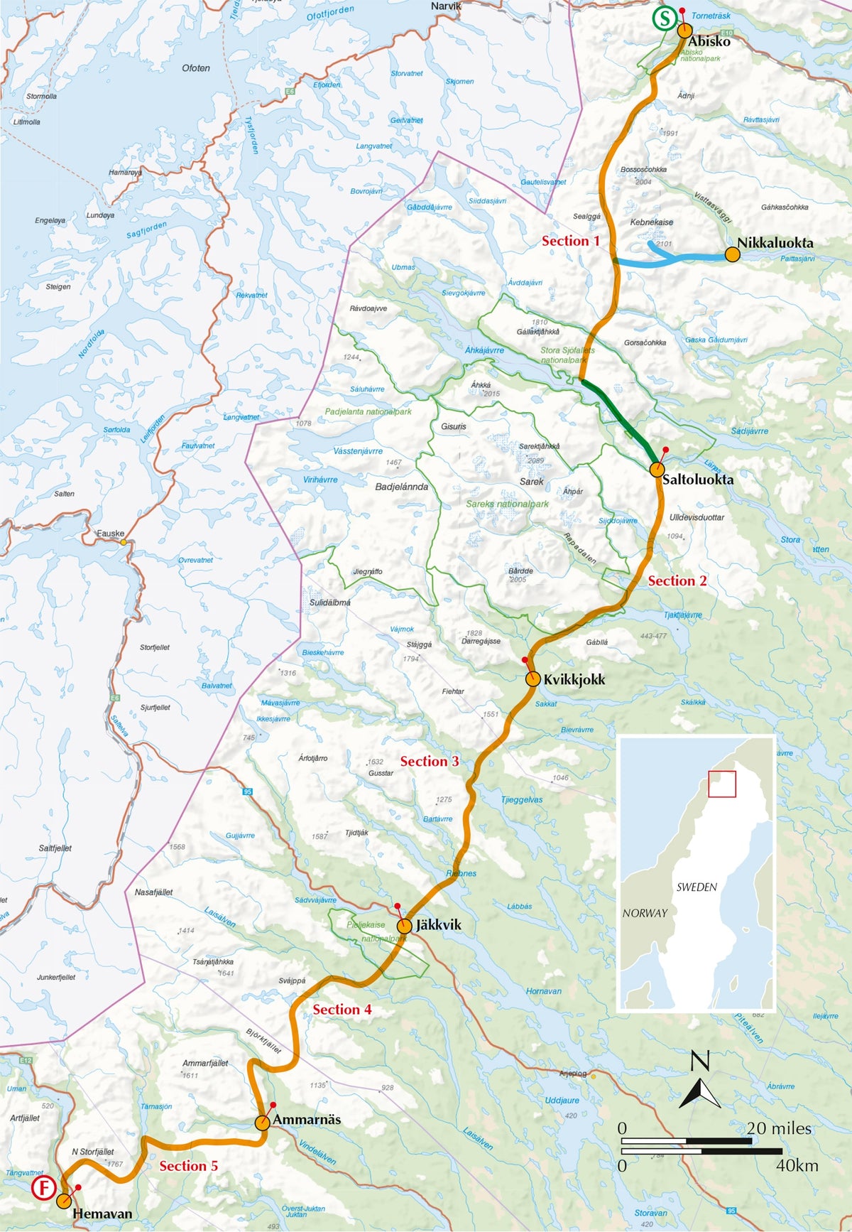 Trekking the Kungsleden - Overview Map
