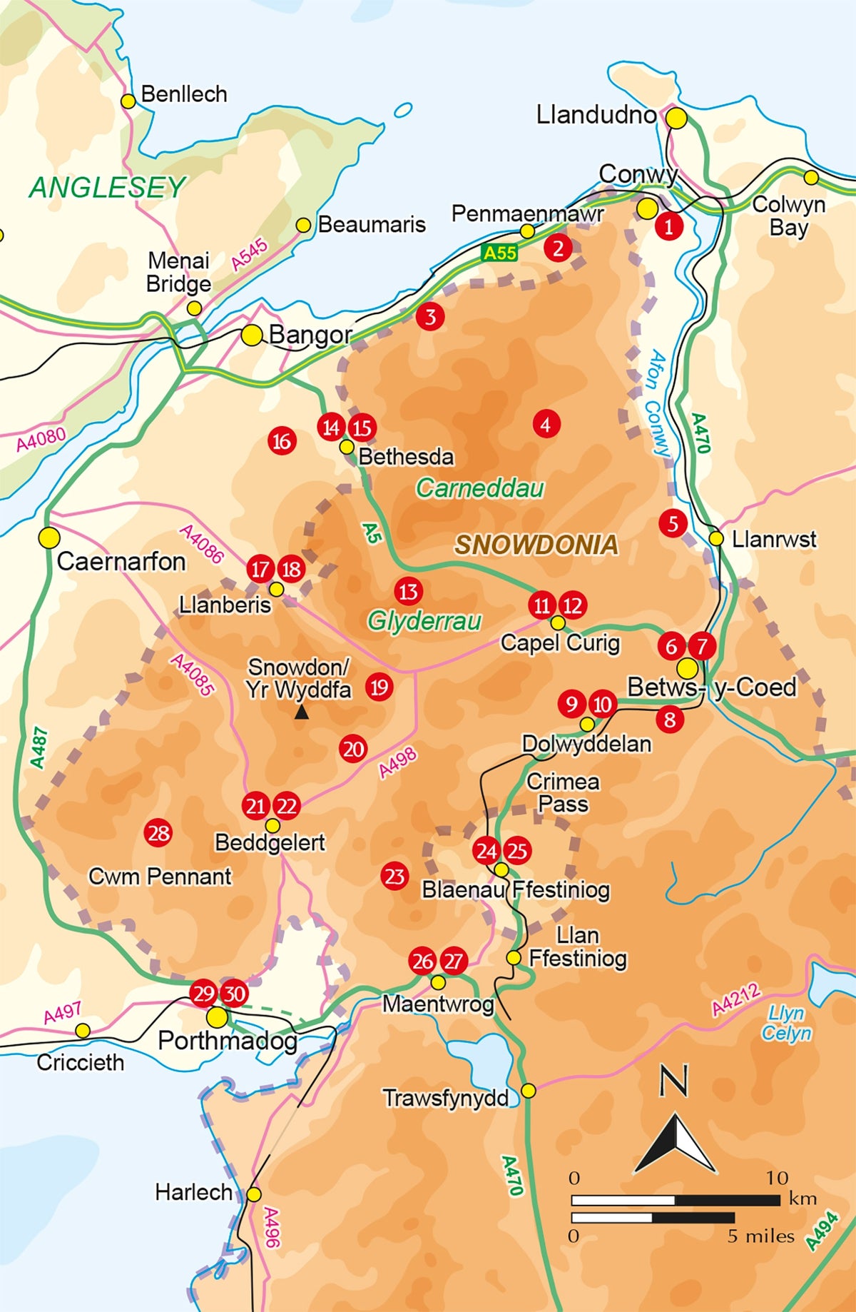 Snowdonia: 30 Low-level and Easy Walks - North - Overview Map