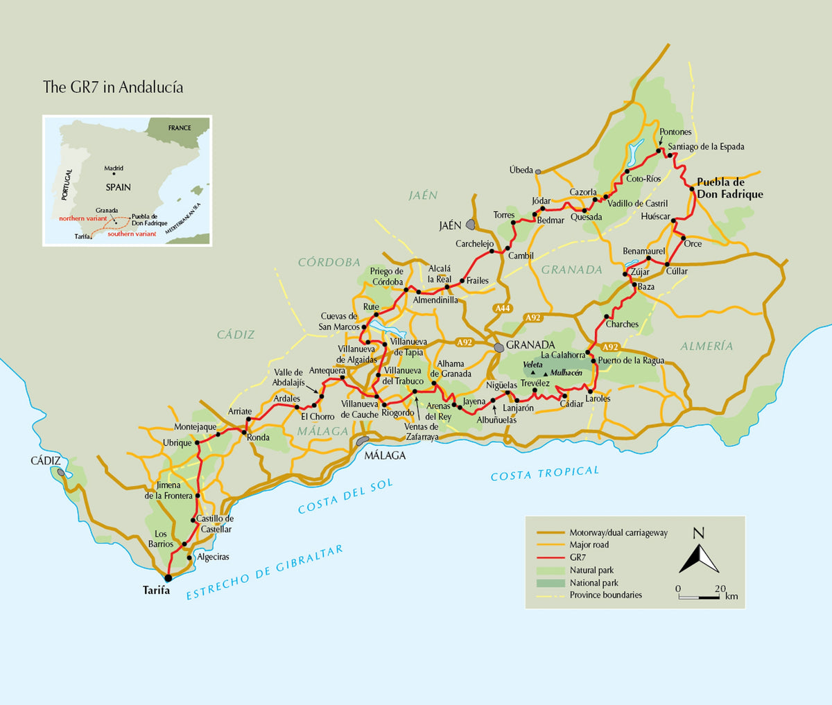 Trekking the GR7 in Andalucia - Overview Map