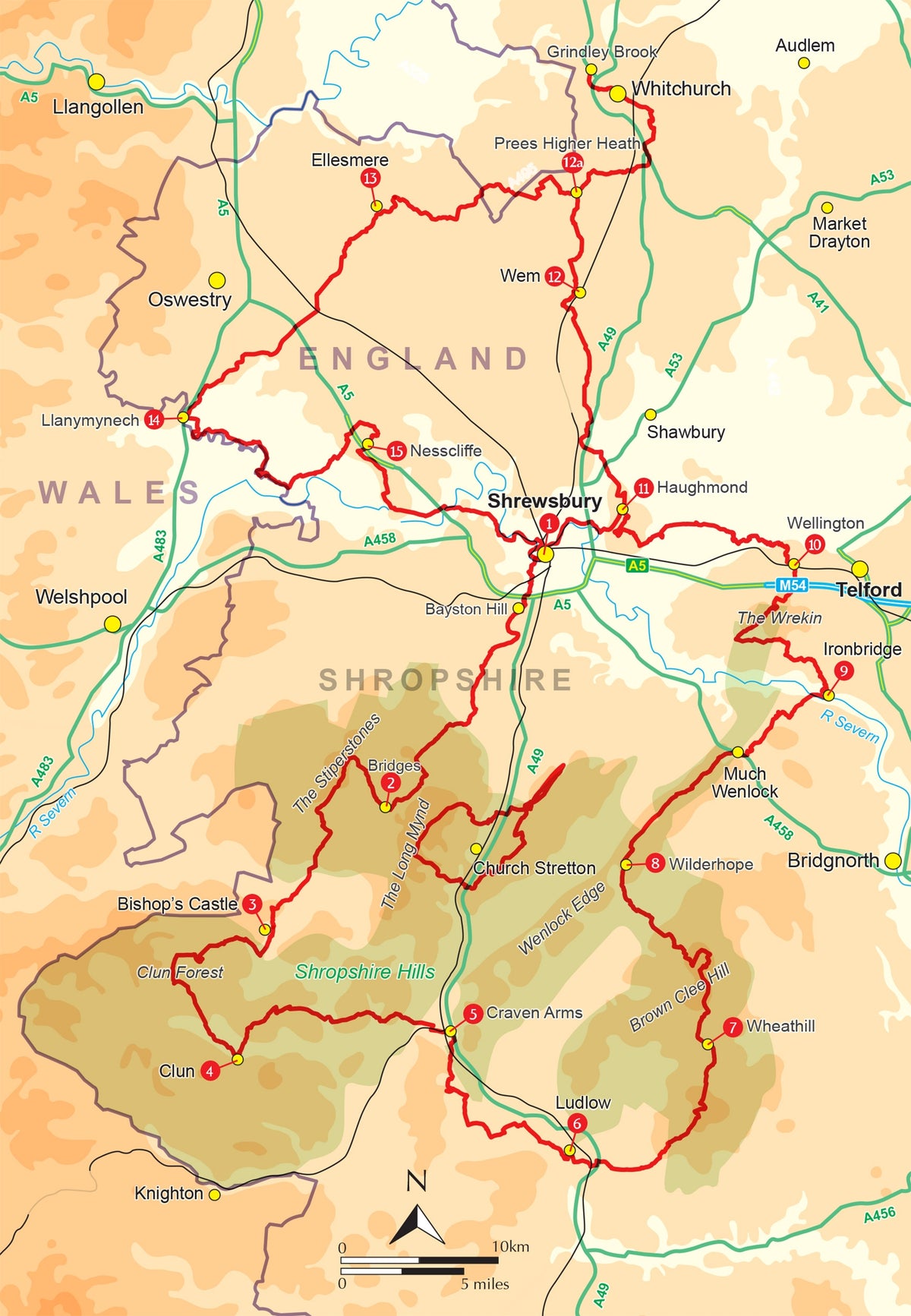 Walking the Shropshire Way - Overview Map