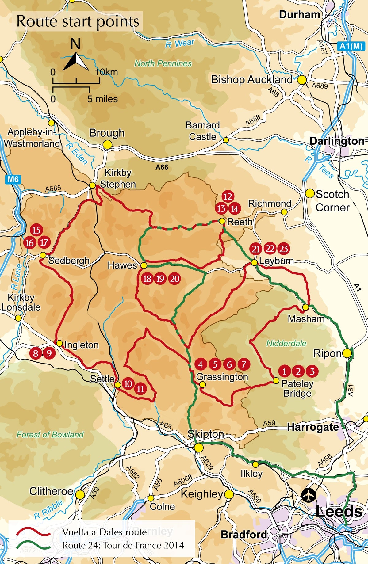 Cycling in the Yorkshire Dales - Overview Map