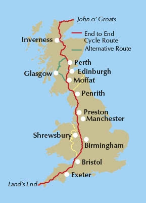 Cycling Land's End to John o' Groats - Location Map