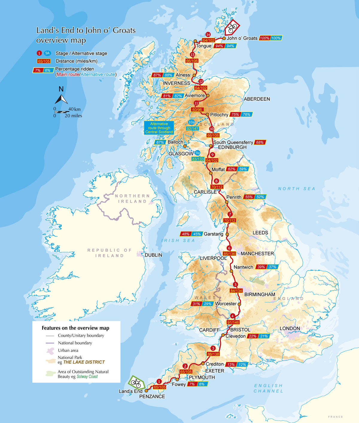 Cycling Land's End to John o' Groats - Overview Map