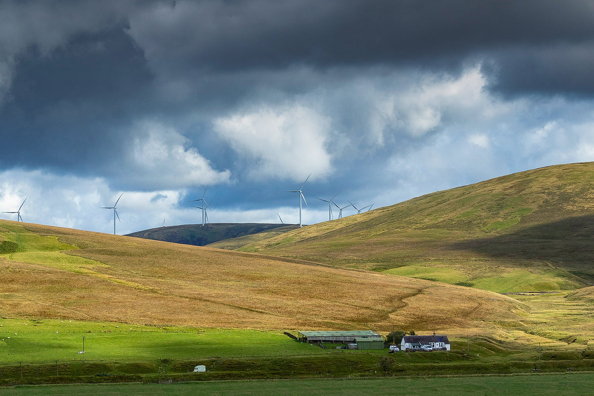Cycling Land's End to John o' Groats - Route Photos - Hillside grazing for sheep and electricity from the Clyde Wind Farm make up much of the economy of the Southern Uplands