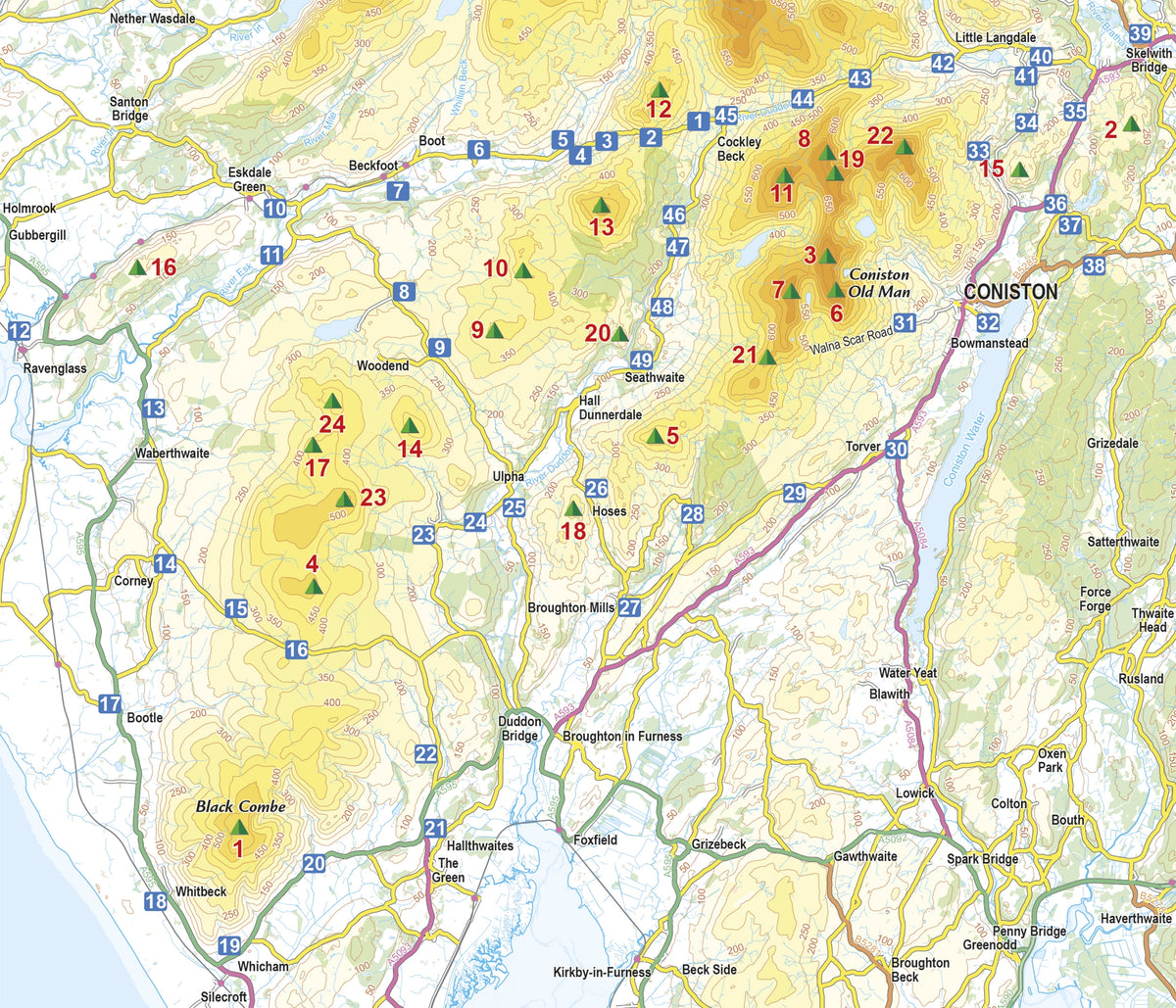 Walking the Lake District Fells - Coniston - Overview Map