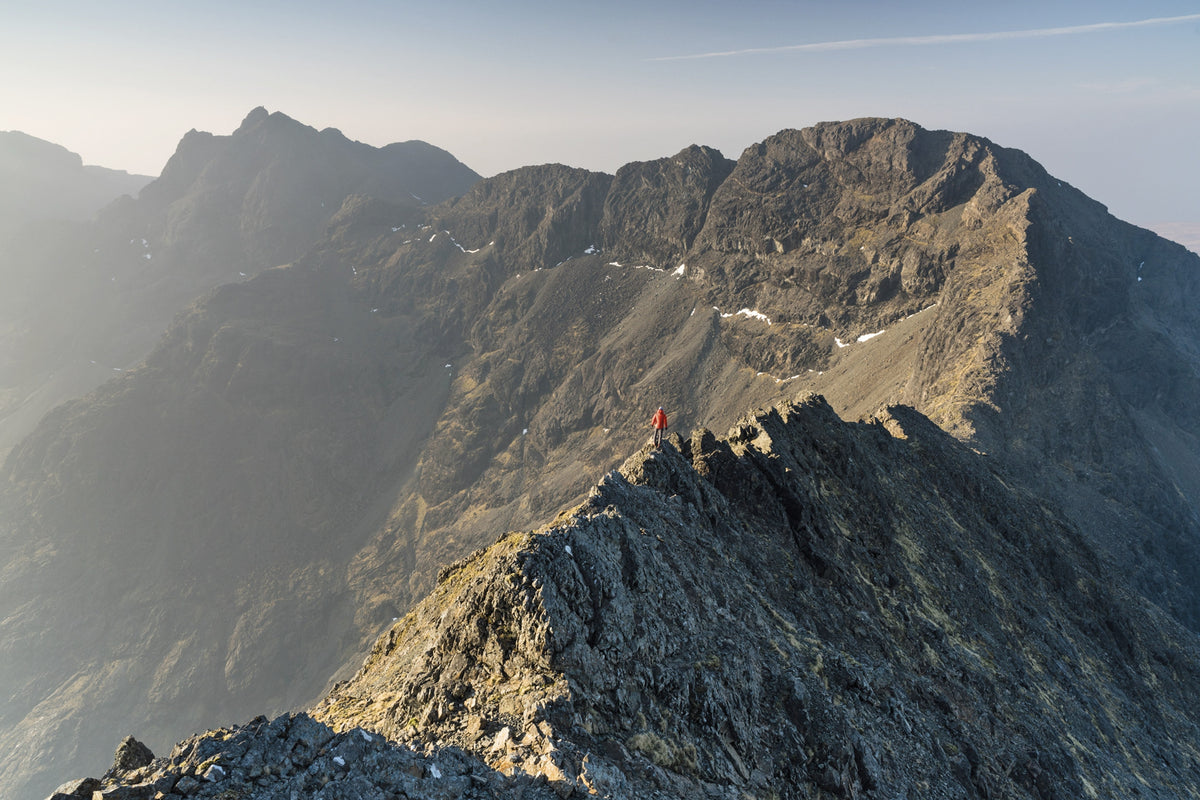 Skye's Cuillin Ridge Traverse - Route Photos - Looking down S Ridge of Sgurr a’ Ghreadaidh towards Sgurr na Banachdich and even the In Pinn, top left (Section 6)