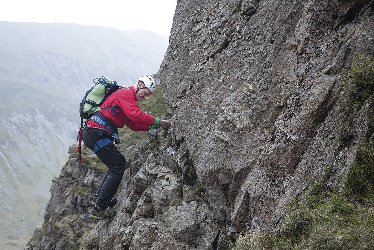 Scrambles in the Lake District - South - Route Photos - Watching the feet at the top of Far West Rib, Hutaple Crag (Scramble 5, Route 2)