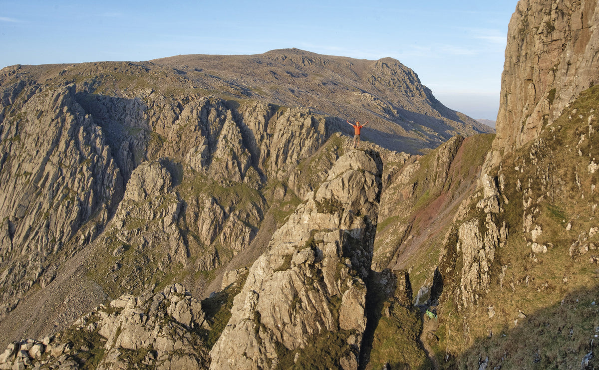 Scrambles in the Lake District - North - Route Photos - The pinnacle above the second col on Lord's Rake, with the Mickledore buttresses and Crenation Ridge (left) in the background  (Scramble 37, Route 10)
