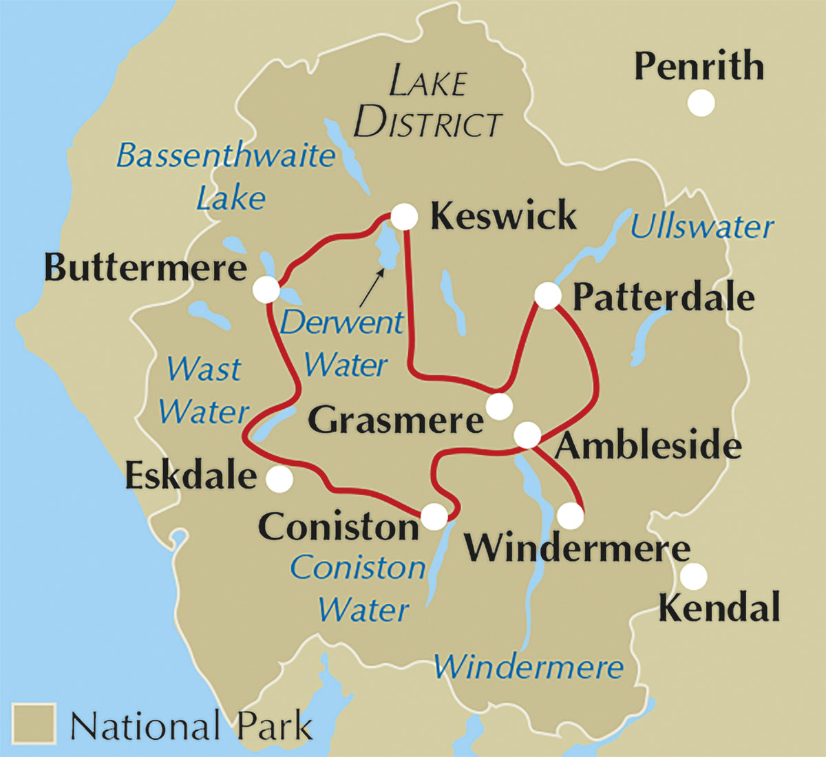 Walking the Tour of the Lake District - Location Map