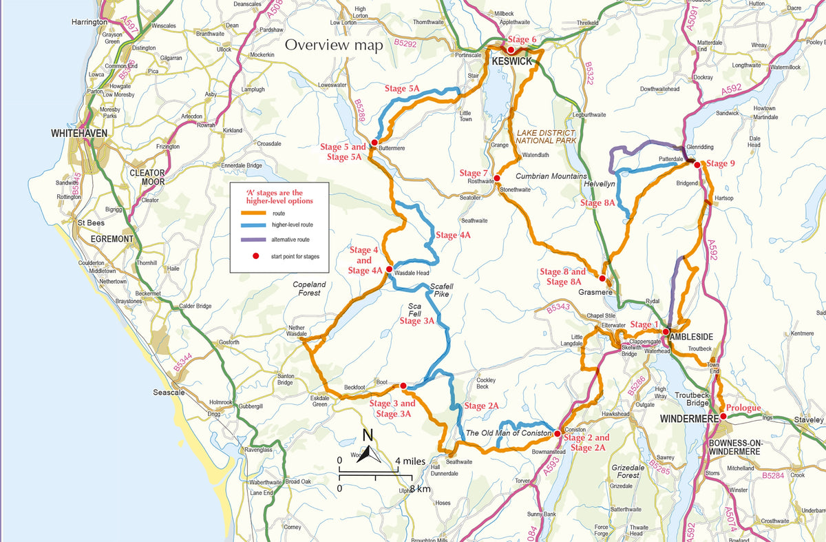 Walking the Tour of the Lake District - Overview Map