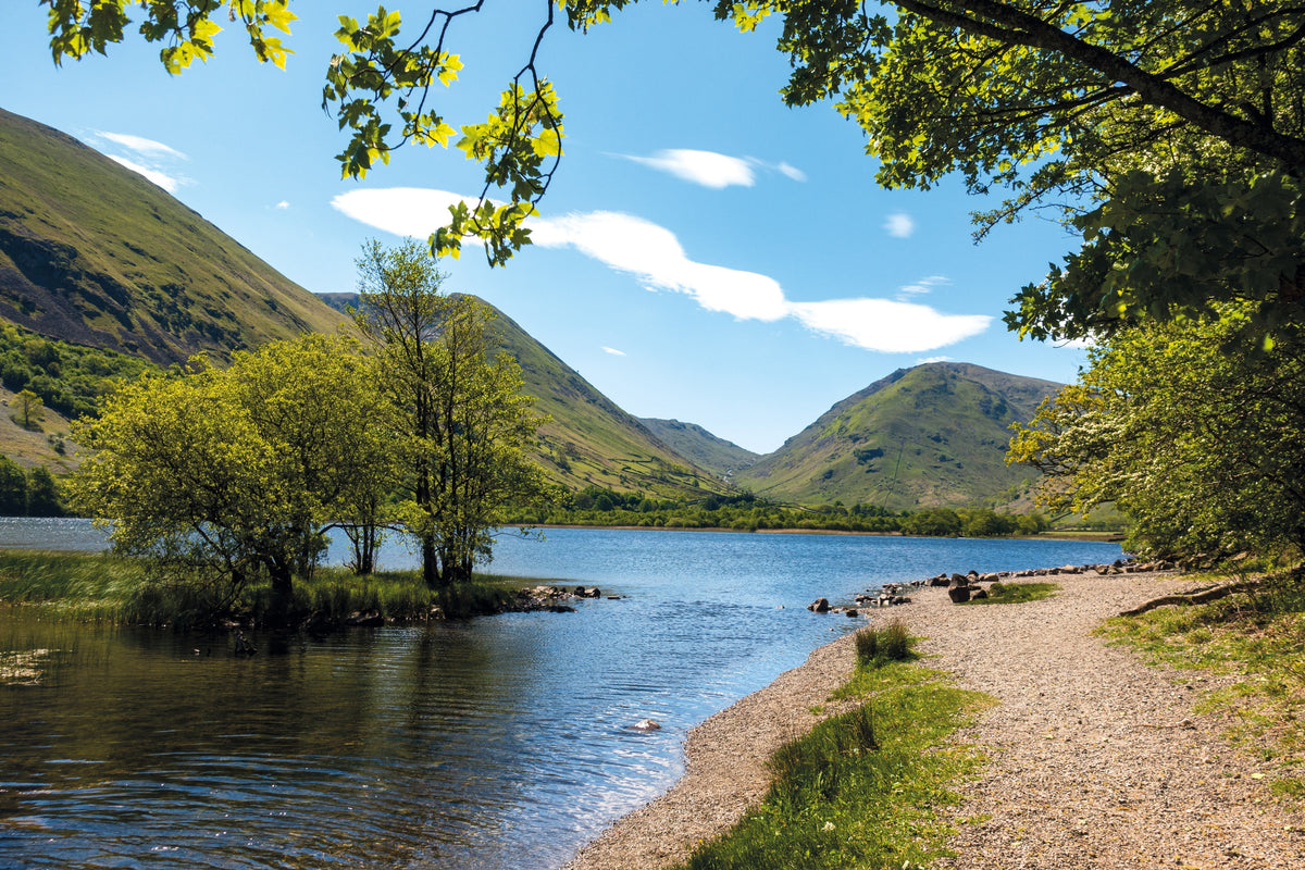 Walking the Tour of the Lake District - Route Photos - The lakeside path next to Brothers Water has good views towards Kirkstone Pass and Red Screes