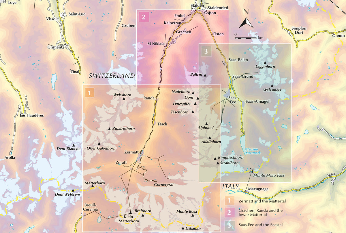 Walking in Zermatt and Saas-Fee - Overview Map