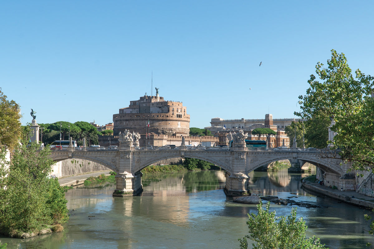 Walking the Via Francigena Pilgrim Route - Part 3 - Route Photos - Ponte Sant’Angelo spans the Tiber River in Rome with Castel Sant’Angelo in the background