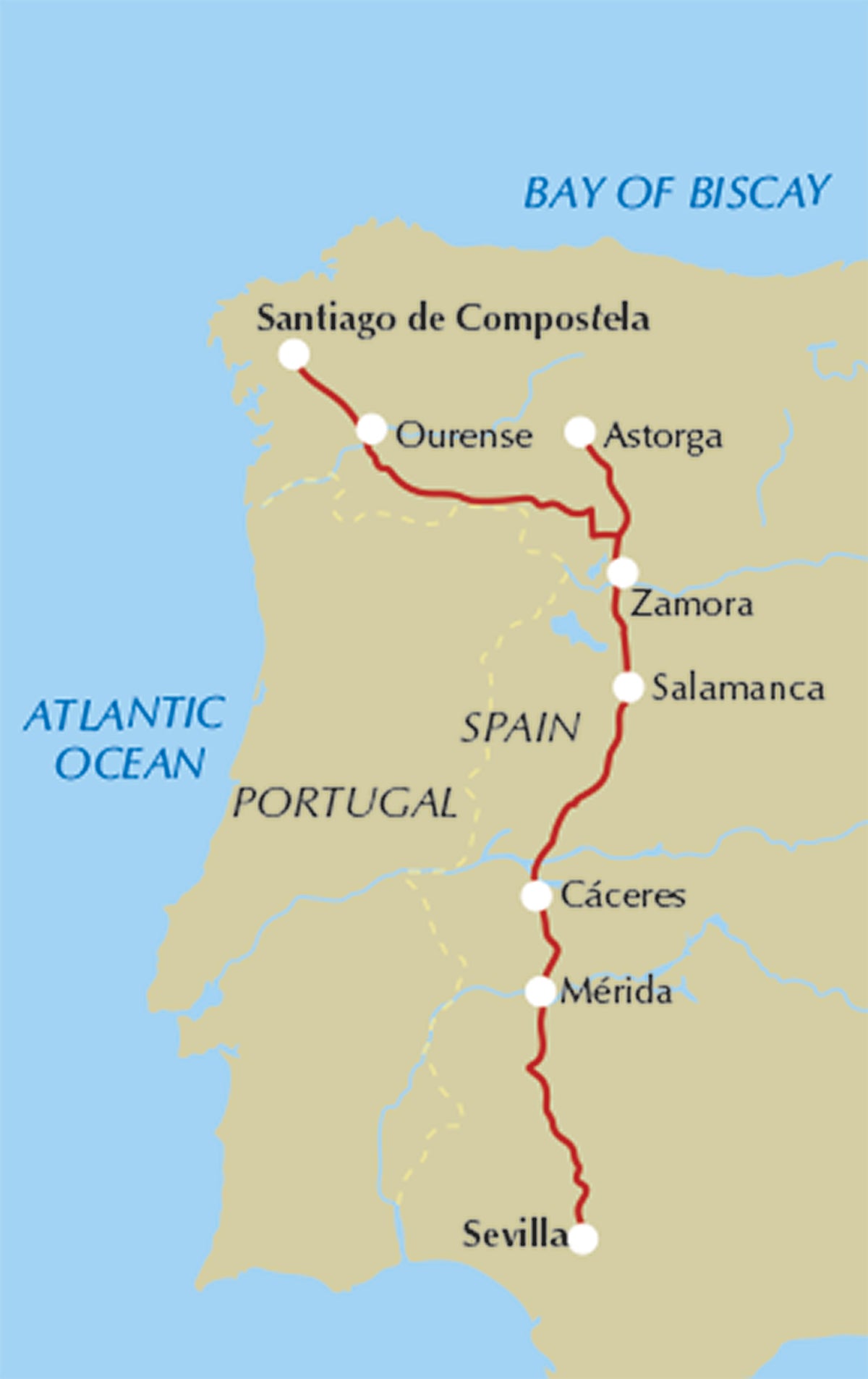Walking La Via de la Plata and Camino Sanabres - Location Map
