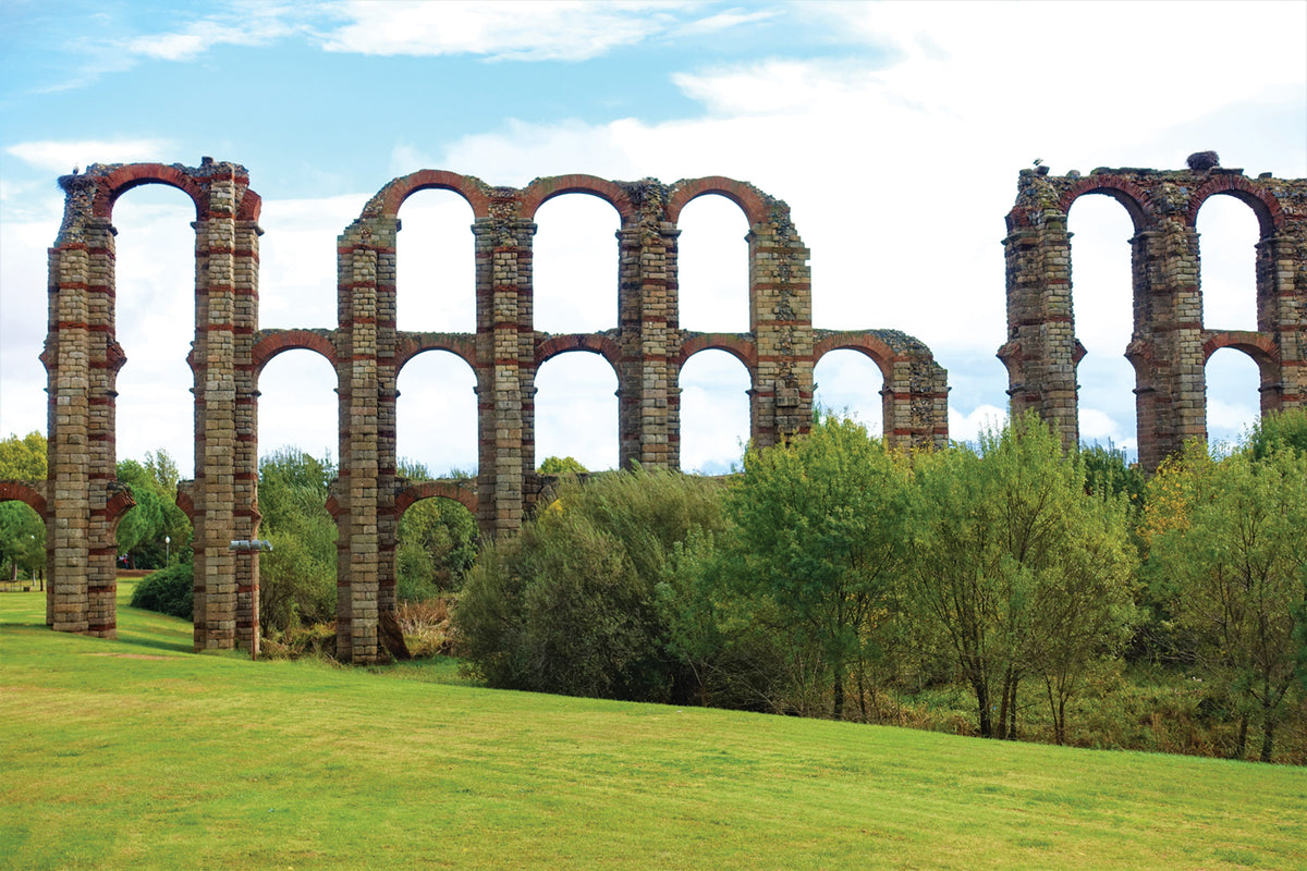 Walking La Via de la Plata and Camino Sanabres - Route Photos - The Roman Acueducto de los Milagros in Mérida brought water to the city from the Proserpina reservoir (Stage 11)