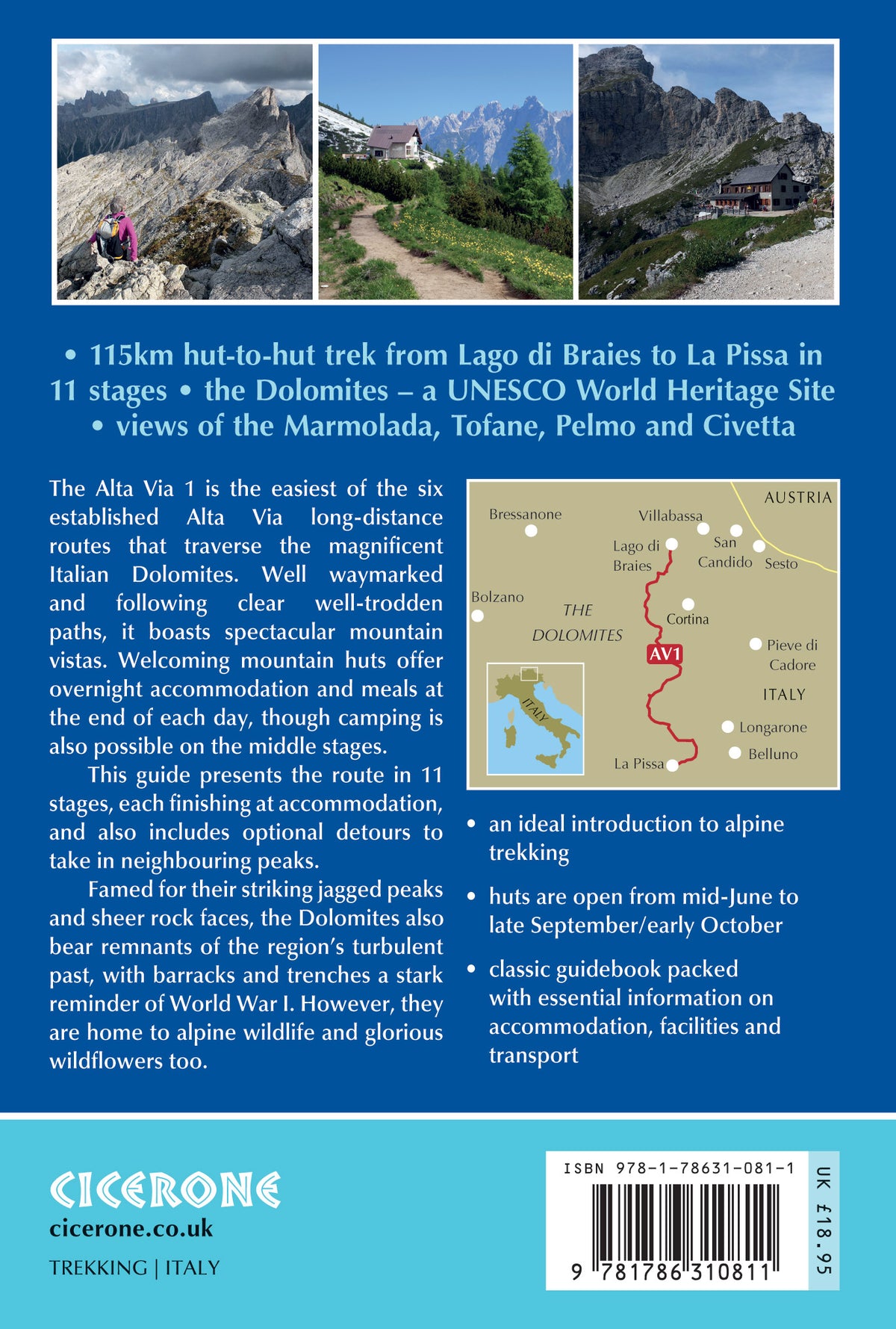 Alta Via 1 - Trekking in the Dolomites - Back Cover