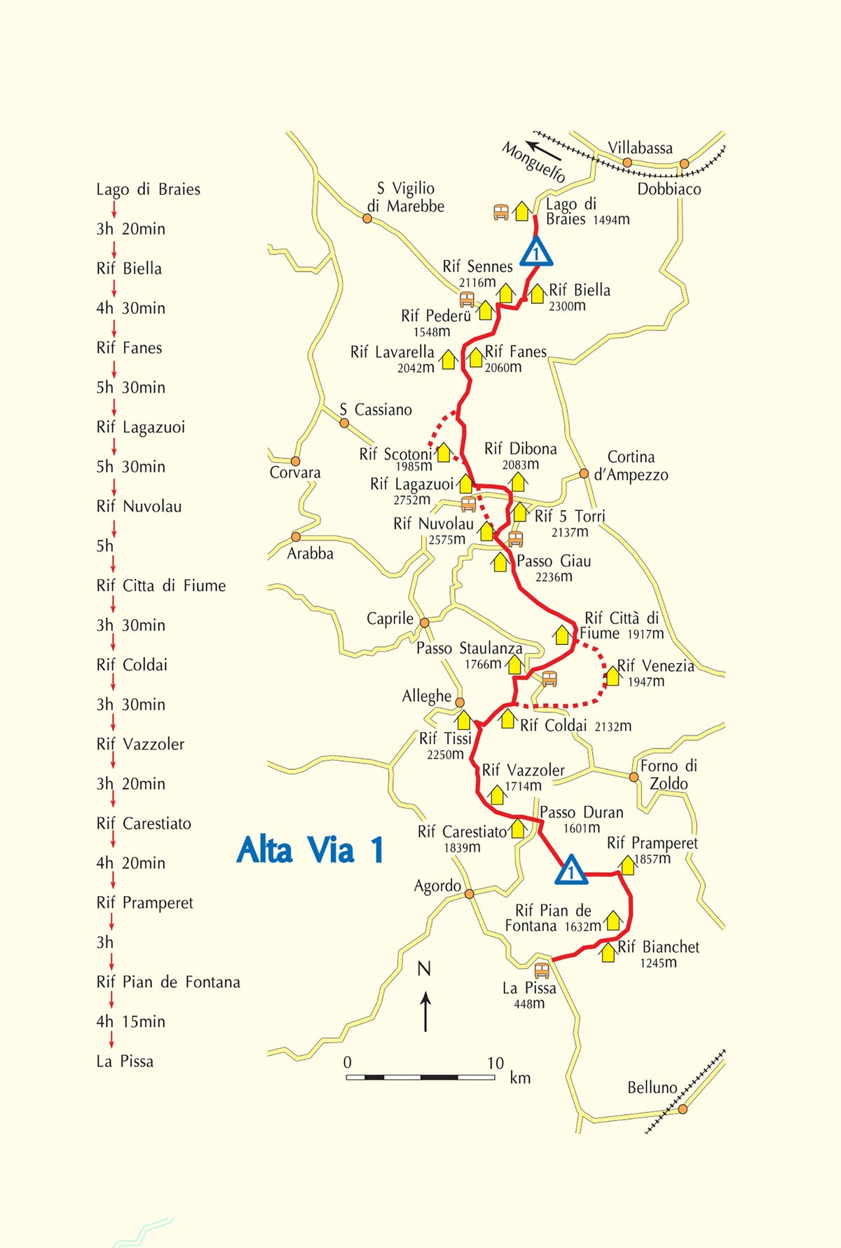 Alta Via 1 - Trekking in the Dolomites - Overview Map