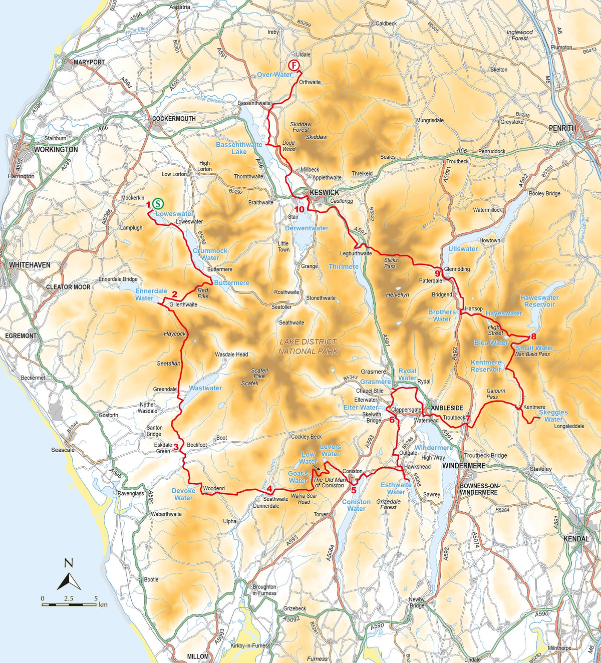 Joss Naylor's Lakes, Meres and Waters of the Lake District - Overview Map