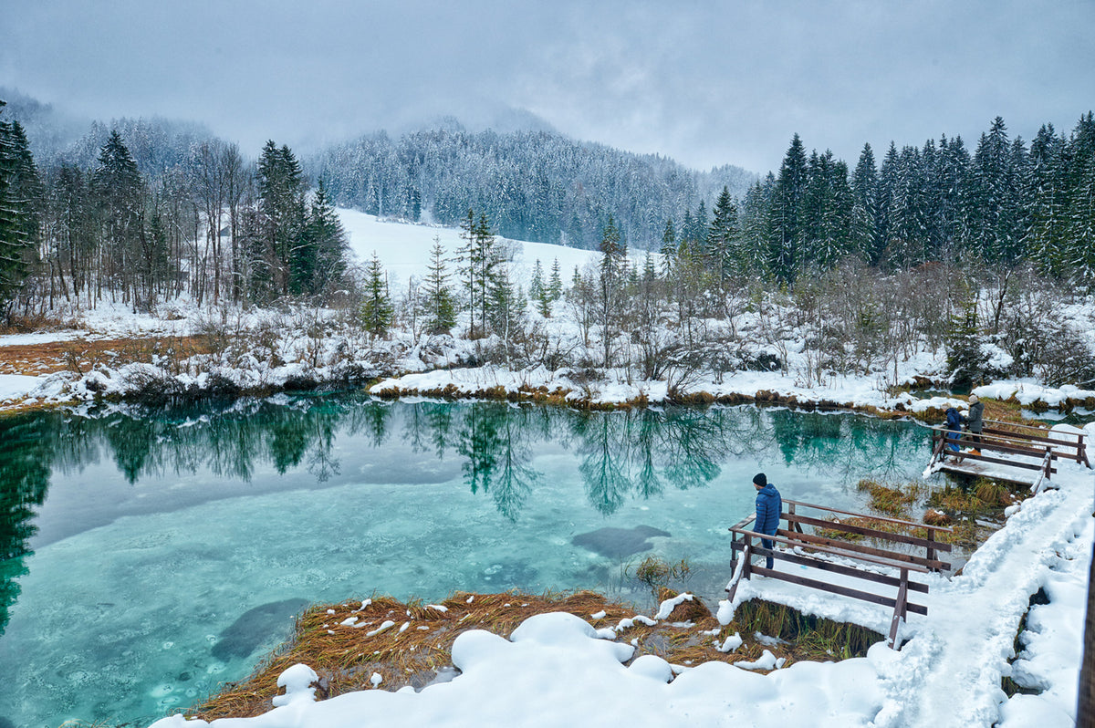 Hiking Slovenia's Juliana Trail - Route Photos - Zelenci Nature Reserve after November snowfall (Stage 16)