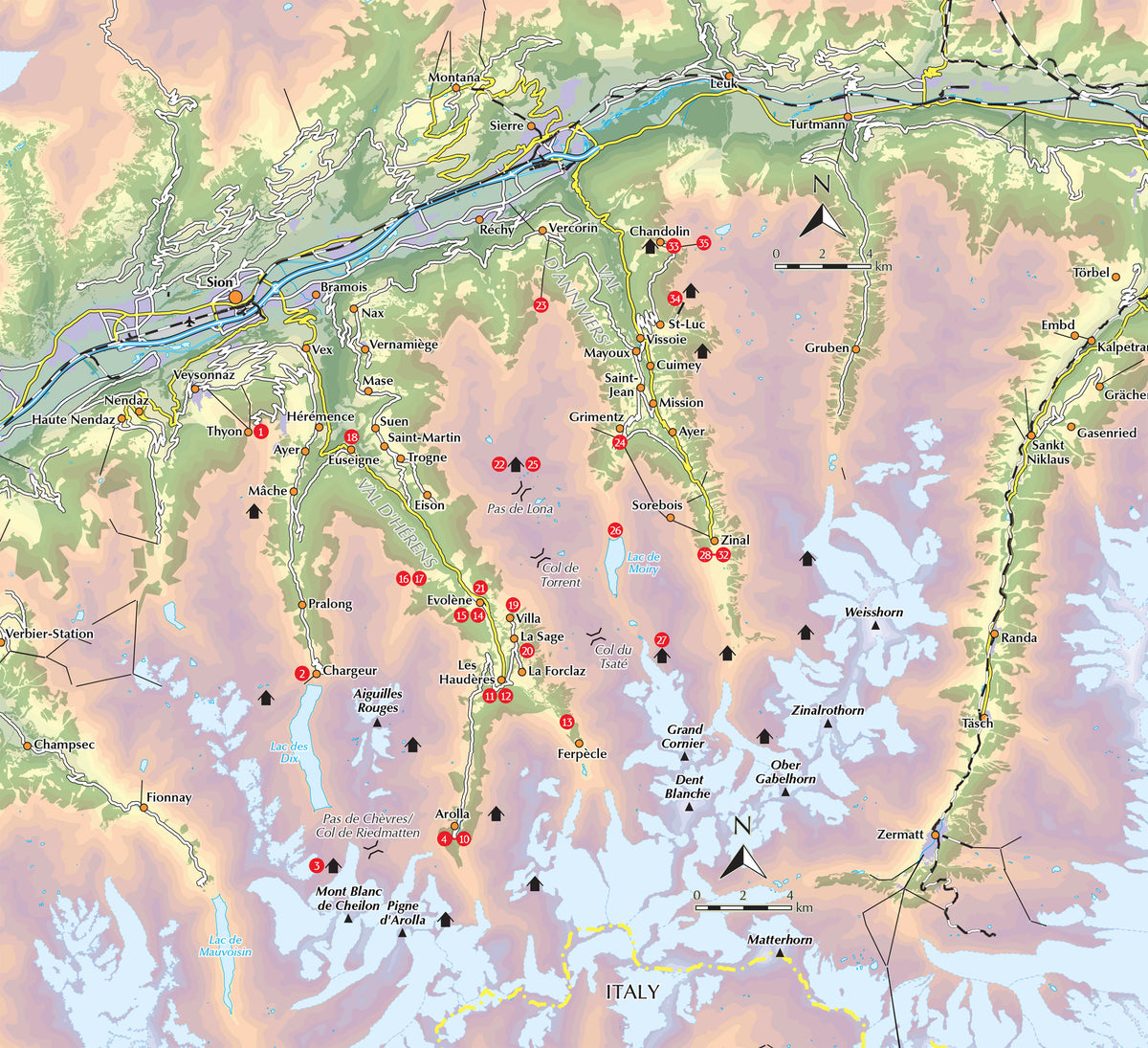 Walking in Arolla and Zinal - Overview Map